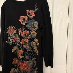 Zara Black Dress with Red and Blue Floral Embroidery